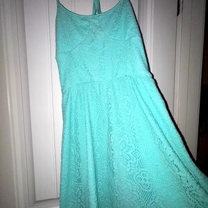 Turquoise midi lace dress with adjustable back straps